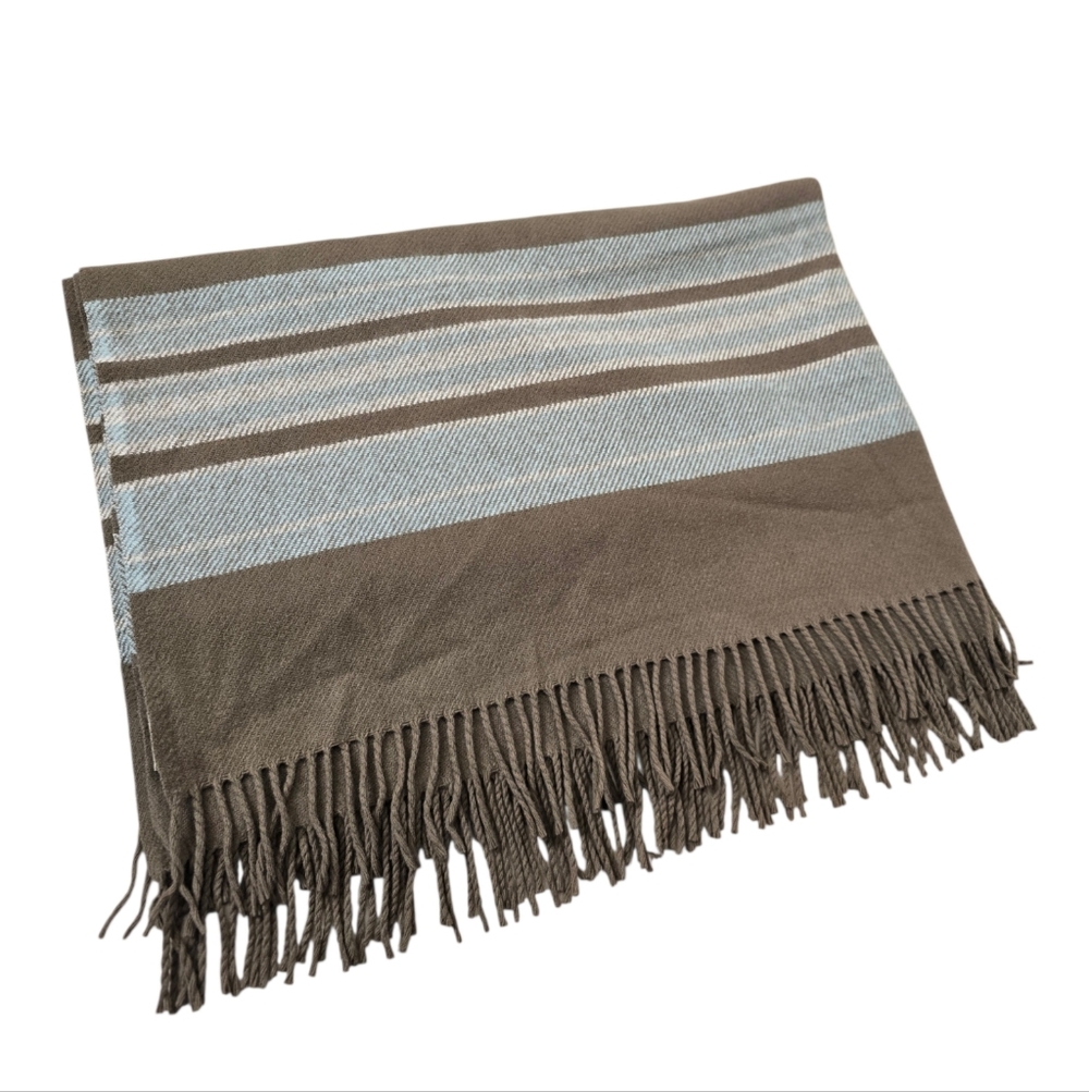 L.L.Bean 100% Wool Striped Fringed Throw Blanket 54" x 66"